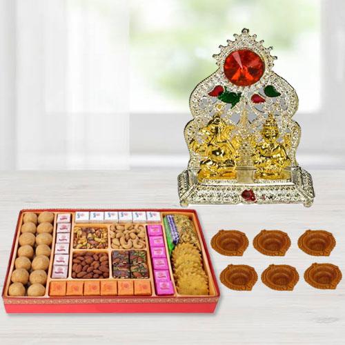 Excellent Diwali Sweets n Snacks Combo with Laxmi Ganesh Mandap Free 6 Diya