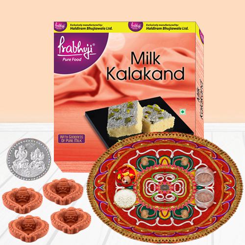 Angelic Diwali Gift of Haldiram Sweets with Earthen Diya