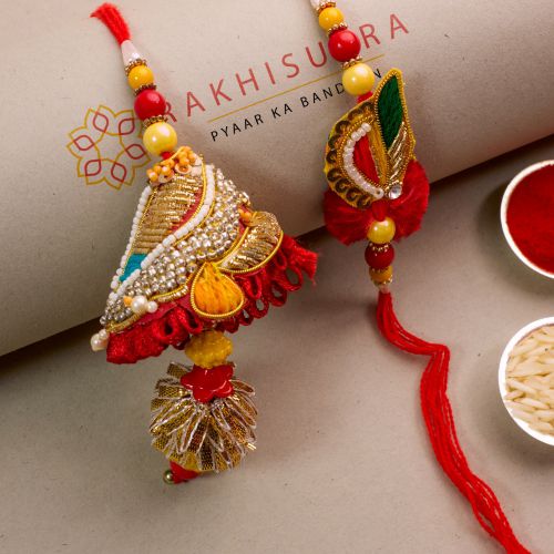 Elegant Zardosi Bhaiya Bhabhi Rakhi Set