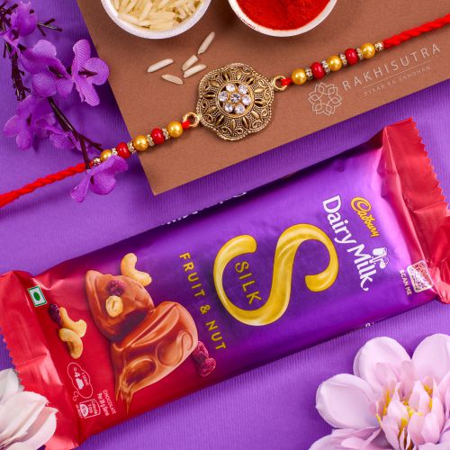 Graceful Kundan Rakhi N Cadbury Fruit n Nut Duo