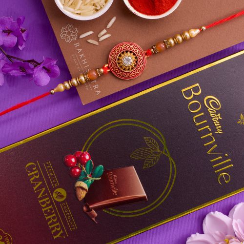 Stunning Kundan Rakhi N Cadbury Bournville Combo