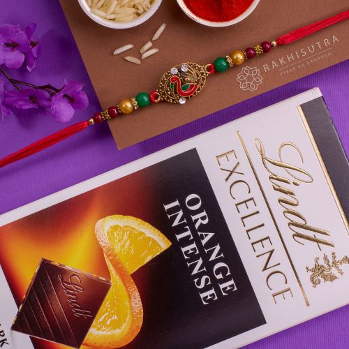 Fancy Peacock Rakhi N Lindt Excellence Combo