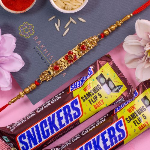 Stylish Stone Studded Rakhi N Snickers Treat