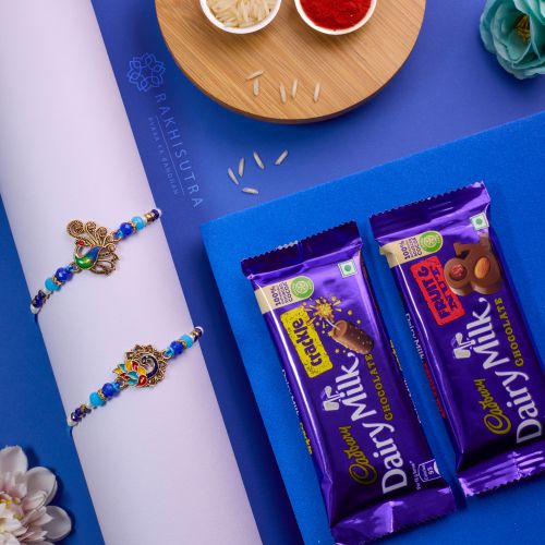 Stunning Peacock Rakhi Set N Cadbury Chocolate Delight