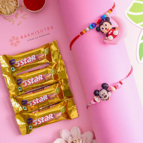 Adorable Mickey Minnie Mouse Rakhi N 5 Star Combo