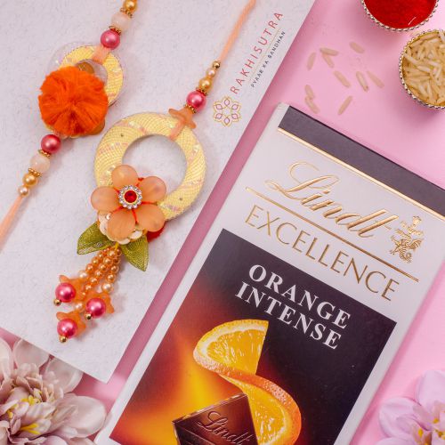 Impressive Floral Bhaiya Bhabhi Rakhi N Lindt Combo