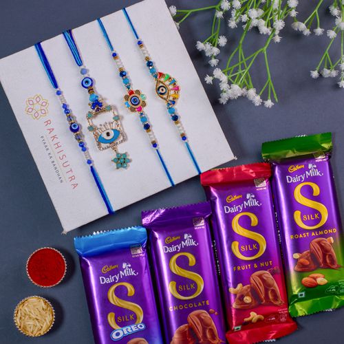 Charming Evil Eye Rakhi Set N Cadbury Silk Bliss