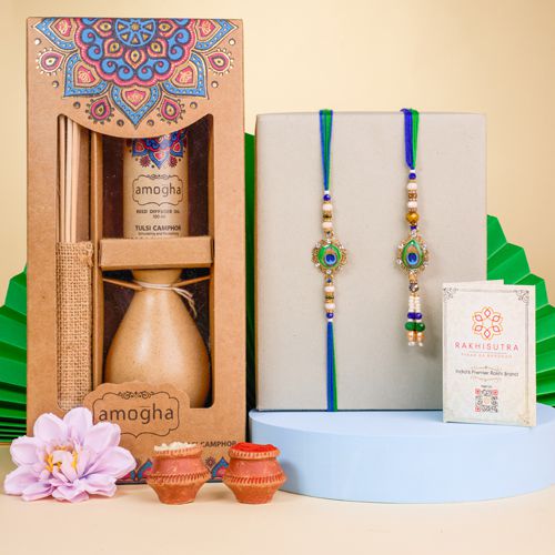 Premium Bhaiya Bhabhi Rakhi N Reed Diffuser Set