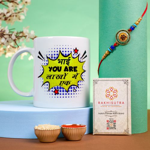 Special Kundan Rakhi N Fun Quote Mug Combo