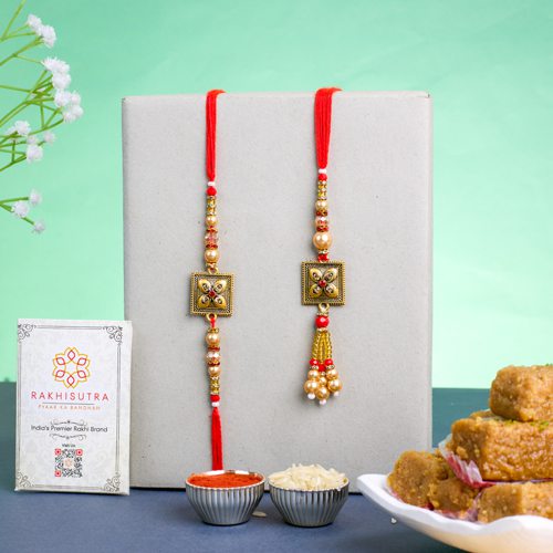 Classic Kundan Rakhi  N  Milk Cake Gift Set