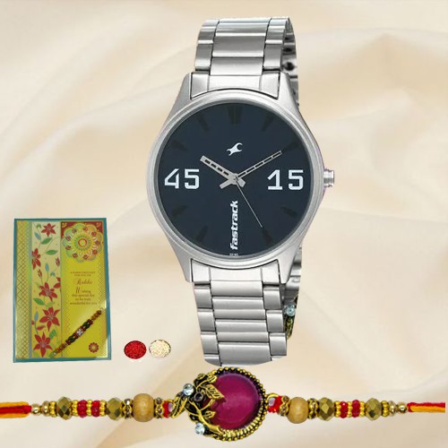 Fastrack Watch with Fancy Rakhi N Rakhi Card