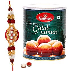 Remarkable Raksha Bandhan Special Haldiram Gulab Jamun with One Free Rakhi Roli Tilak and Chawal